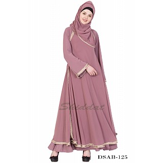 Layered designer abaya - Puce Pink